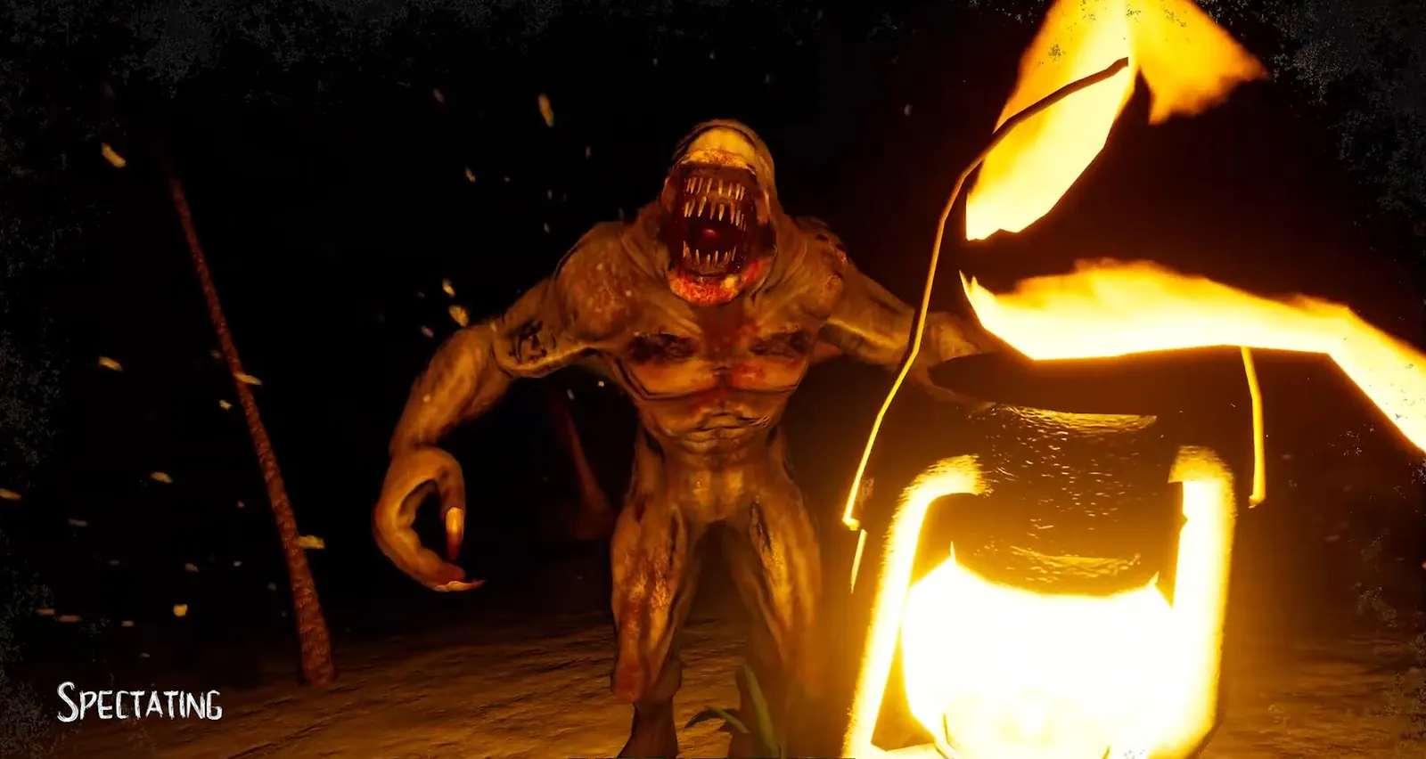 Night creature beside a lantern